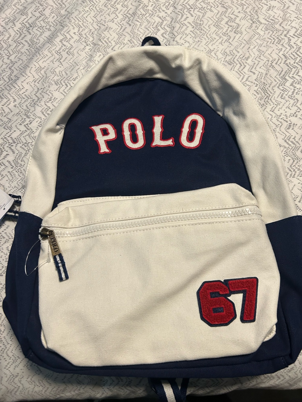 Polo by Ralph Lauren Navy, White and Red Canvas Backpack